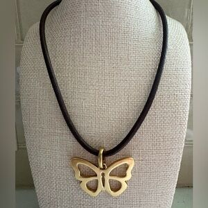Vintage COACH necklace NWOT - gold butterfly brown leather